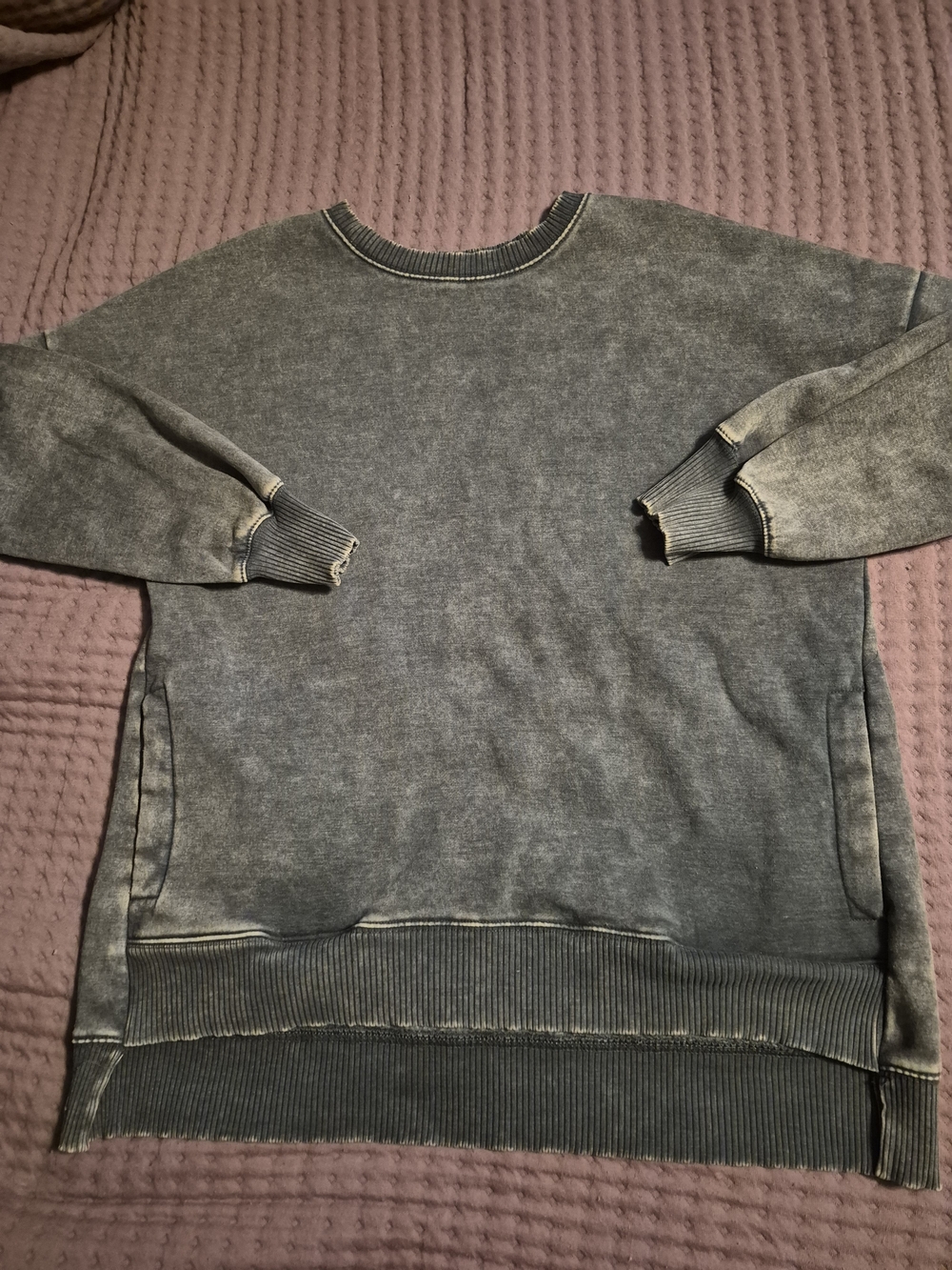 Zenana Acid Wash Fleece Hi-low Hem Pullover with Pockets Green Medium
